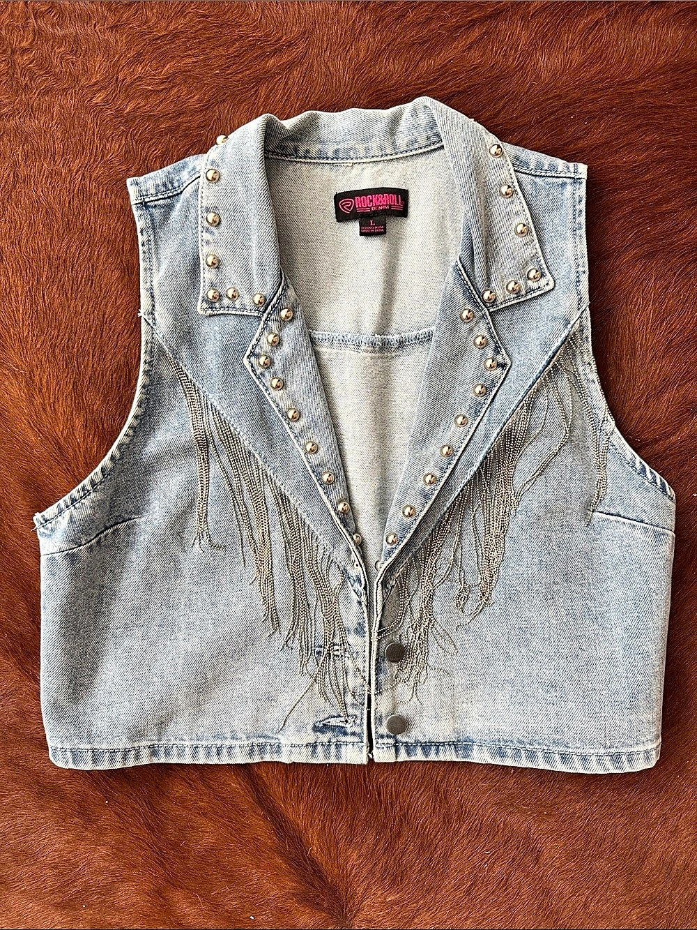 G by GUESS Denim Studded Fringe Vest in Blue